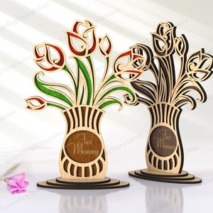 Dekoracyjne drewniane tulipany wazon kwiaty dekoracja stołu plik svg Glowforge wielowarstwowa mandala dekoracyjny wazon kwiat dxf wektor cnc szablon