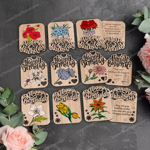 Bloemen verjaardagskaarten 9 bundel lasergesneden svg-bestand Glowforge Greating Cards svg cricut verjaardag bloemen cadeaukaarten dxf cnc vector sjabloon