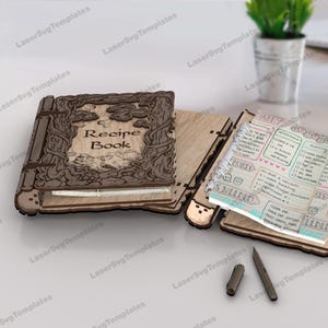 Capa de livro de madeira A4, fichário, arquivo svg cortado a laser, capa de livro de receitas Glowforge, fichário svg cricut, fichário, plano de corte dxf, arquivo de capa de livro cortado a laser