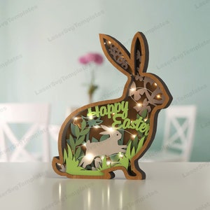 Taglio laser multistrato coniglietto di Pasqua decorazioni da tavola modello in formato SVG Glowforge 3D multistrato in legno coniglietto di Pasqua decorazione della tavola dxf piano di taglio