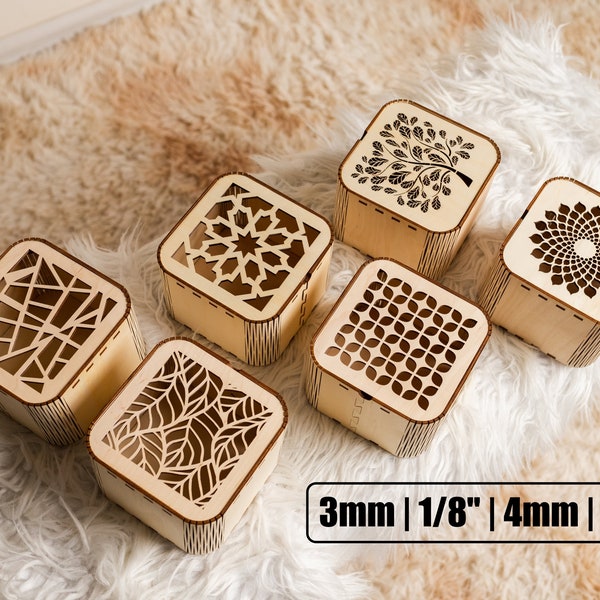 Laser cut wooden gift box bundle svg file Glowforge decorative wedding jewelry box svg cricut Gift box pattern dxf cnc vector template