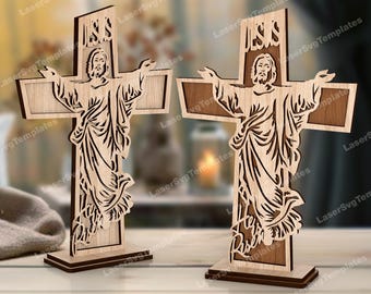 Standing Jesus Cross Laser Cut SVG Multilayer Easter Faith Decor