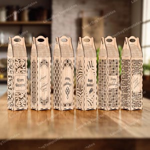 Laser geschnitten Weinflasche Geschenkbox 6 Bundle svg Datei Glowforge Flasche Geschenkbox Halter svg Cricut Geschenkbox Muster Dxf Cnc Vektor Box Vorlage