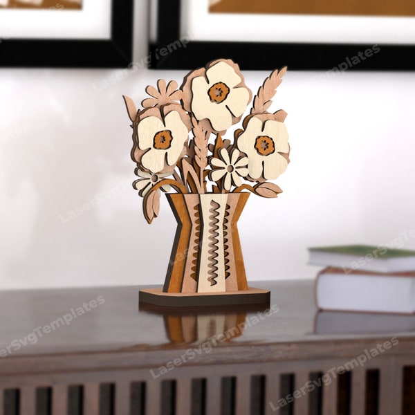 Laser cut Multilayer vase flowers table decor svg template Glowforge 3D multilayer wooden mandala vase flower dxf cut plan Digital download