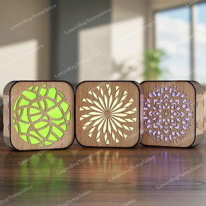 Geometrie Nachtlicht Lampe Laser geschnitten svg Datei Glowforge Holz quadratische Tischlampe svg Holzlaterne Dxf Vektor Vorlage Nachtlampe Laserschnitt