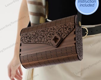 Wooden clutch bag laser cut svg file Glowforge handbag svg cricut Clutch cnc vector template Handbag purse dxf digital download