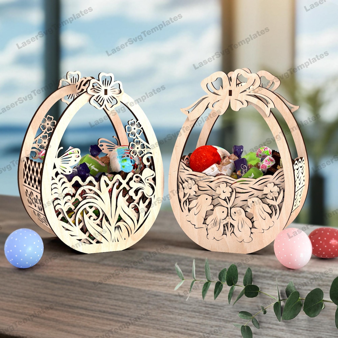 Easter Bunny Egg Basket 2 Bundle Laser Cut Svg File Glowforge Easter ...