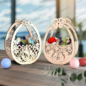 Osterhase Eierkorb 2 bundle Laser cut svg Datei Glowforge Ostereierkorb svg Laserdatei Hase Ostereihalter dxf vorlage
