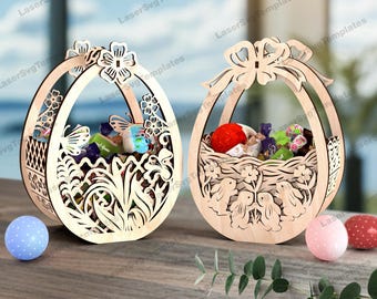 2 Egg Shaped Treat Basket SVG Laser Cut Easter Holder