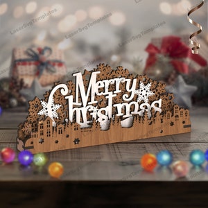 Merry Christmas scene table decoration laser cut svg file Glowforge Christmas table decor svg Christmas composition dxf vector pattern