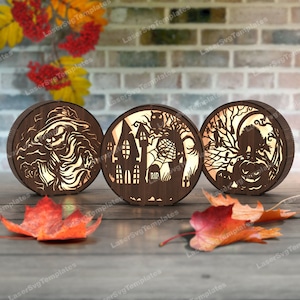 Taglio laser Halloween tavolo notte lampada file di taglio in formato SVG Glowforge Halloween decorazioni da tavola SVG cricut Halloween lampada multistrato dxf modello cnc