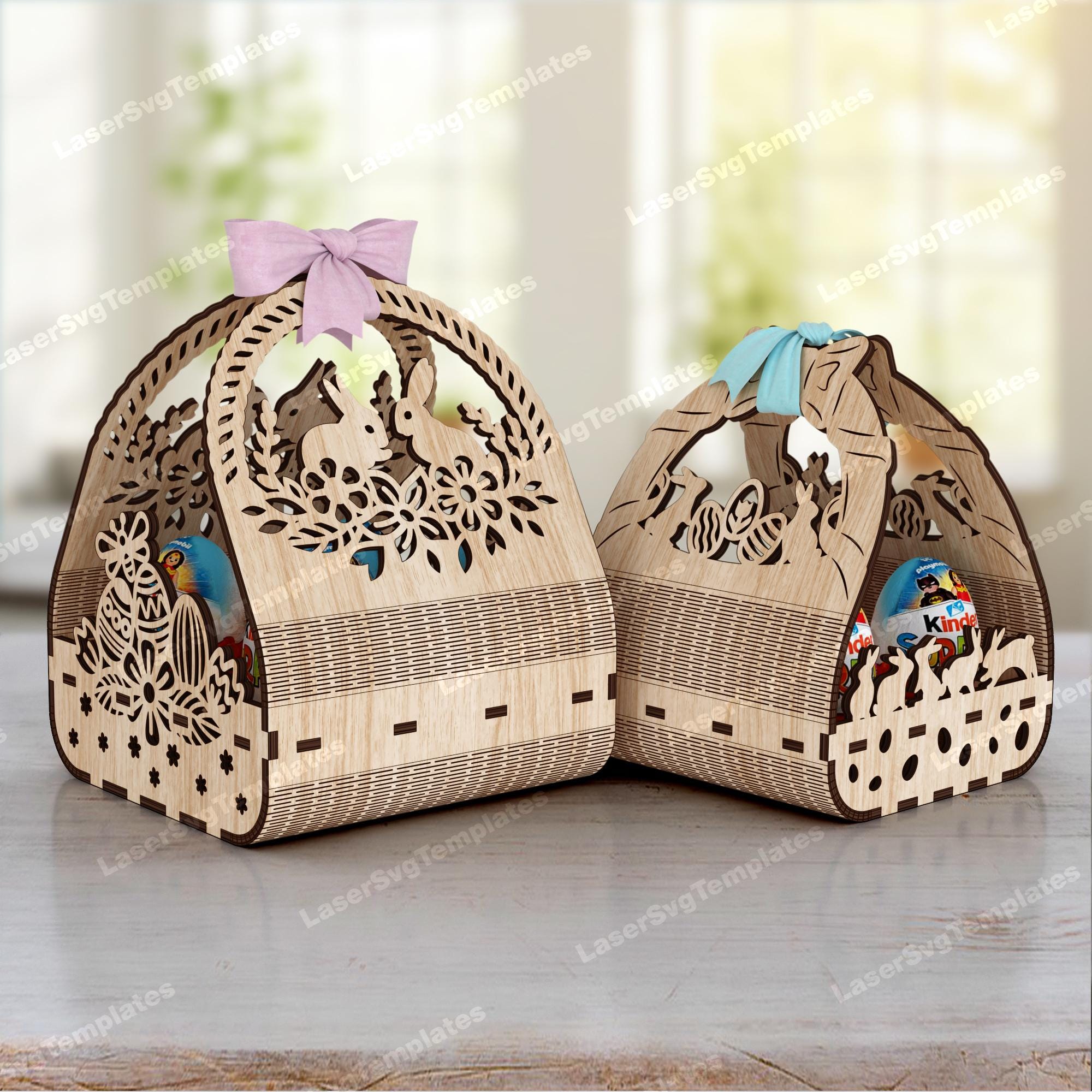 2 Easter Bunny Egg Basket Laser Cut Svg File Glowforge Easter Egg ...