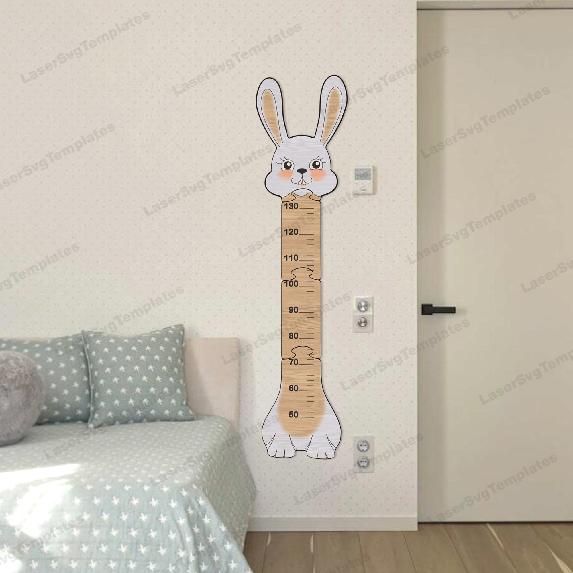 Laser cut Bunny kids ruler growth chart  svg file Glowforge growth chart rabbit animal kids wall art dxf cnc vector template svg cricut