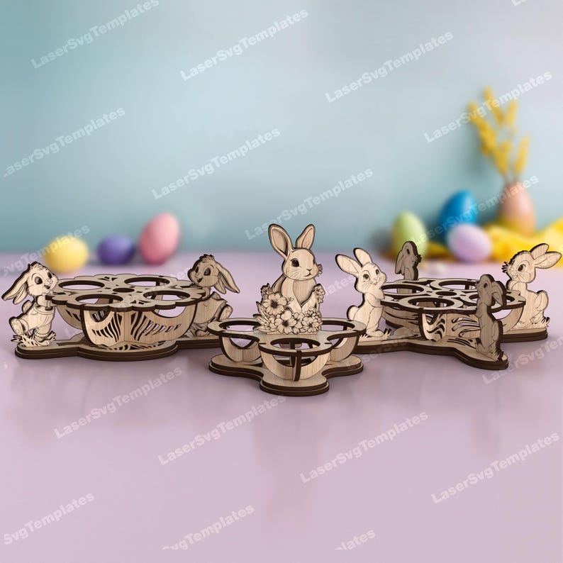 3 Easter Bunny Egg Holders Laser Cut Svg File Glowforge Egg Holder ...
