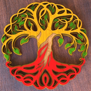 Taglio laser multistrato mandala parete arte albero file in formato svg Glowforge 3D multistrato parete in legno arte pannello dxf modello di piano di taglio Download digitale