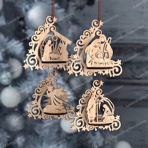 Juego de adornos de bolas para árbol de la Natividad en 3D, archivo svg cortado con láser, adornos de bolas para árbol de la Natividad de Glowforge, plantilla dxf láser para adornos navideños
