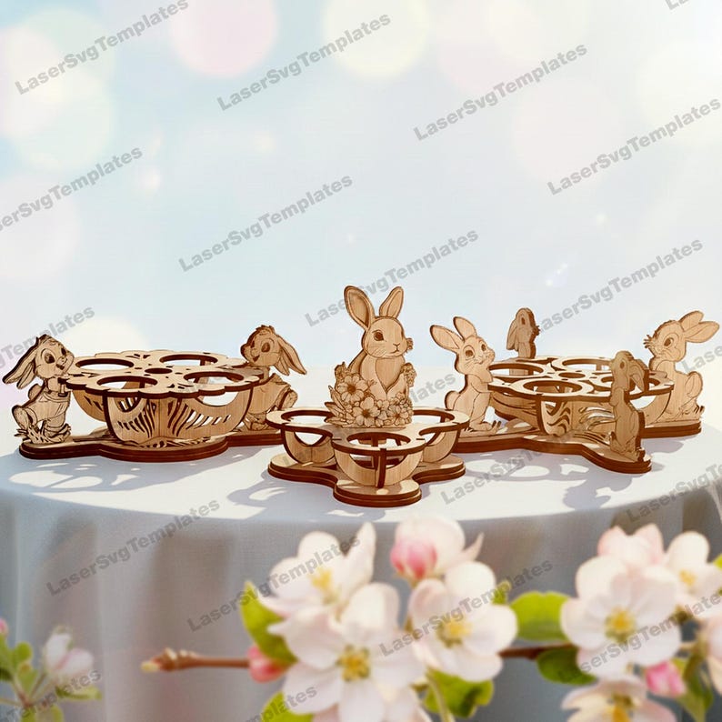3 Easter Bunny Egg Holders Laser Cut Svg File Glowforge Egg Holder ...