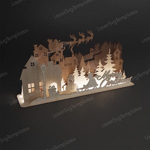 Albero di Natale Babbo Natale renna decorazione da tavolo file svg tagliato al laser Glowforge decorazione scena di legno di Natale svg composizione natalizia dxf