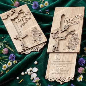 6 Wedding Invitation SVG Laser Cut Wooden Couple Card image 8