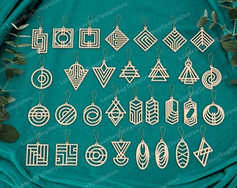 30 Geometric Earring SVG Laser Cut Wooden Dangle Boho Jewelry Drop