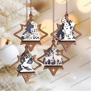 Laser geschnitten 3D Sterne Ornamente Bundle svg Datei Glowforge Weihnachtskugel Ornamente Baumdekoration svg Christmas Ball Dxf Cnc Vektor