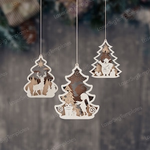 Ornements de boule de sapin de Noël multicouche svg fichier découpé au laser Glowforge boule de Noël ornement arbre décor dxf Noël vecteur cnc modèle