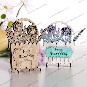 Mothers Day vase flowers laser cut svg file Glowforge flower bouquet mothers day dxf Standing flower pot laser cut Flowers for mom laser cut