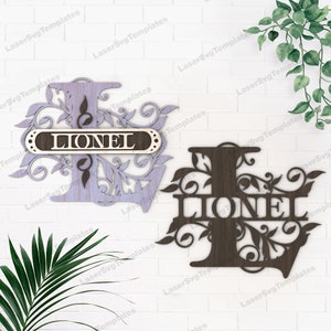 Split monogramme floral lettres de l'alphabet découpé au laser fichier svg monogramme Glowforge lettres de l'alphabet vecteur laser dxf coupe plan téléchargement numérique