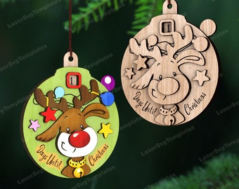 Calendario de cuenta regresiva para Navidad, adorno cortado con láser, archivo svg, calendario de días hasta Navidad de Glowforge, reno, calendario de días hasta Navidad, dxf