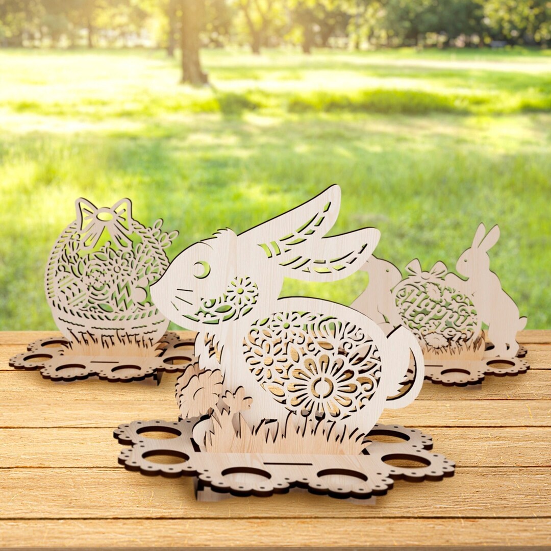 Laser Cut Easter Bunny Egg Holder Bundle Svg File Glowforge Egg Holder ...