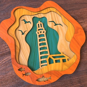 Laser cut multilayer mandala 3D lighthouse svg template Glowforge mandala multi layer wooden wall art panel dxf cut plan Digital download