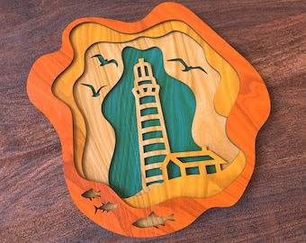 Multilayer Lighthouse Wall Art SVG Laser Cut Coastal Ocean Panel