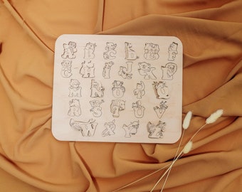 Tierbuchstaben-Puzzle für Kinder, lasergeschnittenes SVG-Alphabet-Lernspielzeug