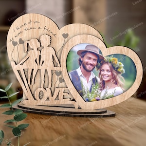 Valentines love hart fotolijstjes lasergesneden svg-bestand Glowforge houten fotolijstjes dxf cnc vector patroon hart fotolijstjes svg-sjabloon