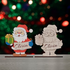 Décoration de table de Noël debout Père Noël découpé au laser fichier svg Glowforge Décoration de table de Noël Père Noël dxf modèle vectoriel laser