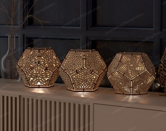 Dodecahedron Lantern Laser cut SVG Tealight Candle Holder Geometric Modern Lamp