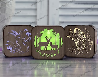 3 Deer Butterfly Candle Holder SVG Laser Cut Flexible Night Light Lantern