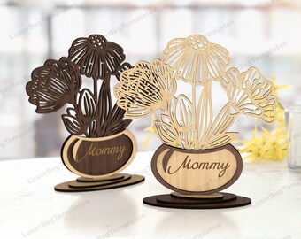 Mommy Oval Vase SVG Laser Cut Standing Multilayer Flower Decor