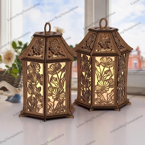 Dekorative Blumenlaterne Laser geschnitten Datei Glowforge Blumen Frühling Kerzenhalter Laserschnitt Blumen Laterne dxf cnc