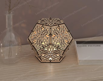 Wooden dodecahedron table night lamp laser cut svg file Glowforge decorative dodecahedron night lamp svg template Modern lantern dxf vector
