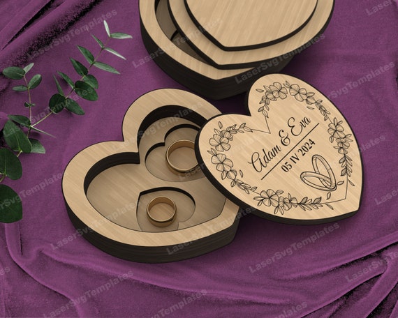 装飾的な結婚指輪の箱セット レーザーカット SVG ファイル Glowforge 