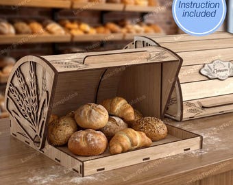 Brotkasten Holz Lasercut SVG Datei Glowforge Rollbrotkasten Vorlage Brotbox DXF CNC Vektor Brotbox Küche Deko Laserdatei