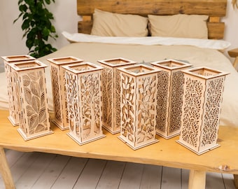 Laser cut wooden table lamp svg 8 template Glowforge candle holder bundle svg cricut Table lamp modern lantern dxf  cnc vector pattern