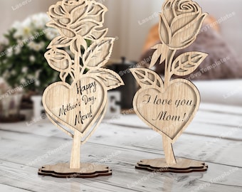 Wooden rose stand flowers laser cut svg file Glowforge Mothers day flowers dxf vector Mothers day flowers laser cut Flowers rose laser file