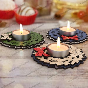 クリスマス リース キャンドル ホルダー レーザー カット svg ファイル Glowforge クリスマス キャンドル ホルダー svg テンプレート クリスマス キャンドルスティック dxf cnc レーザー プラン
