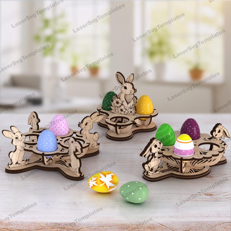 3 Easter Bunny Egg Holders Laser Cut Svg File Glowforge Egg Holder ...