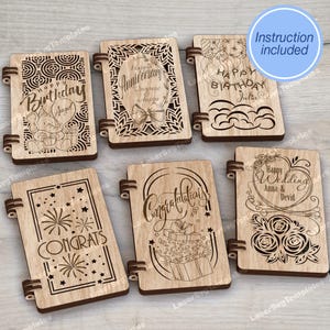 6 sobres de regalo con dinero cortados con láser, archivo SVG, paquete de sobres de dinero Glowforge, plantilla vectorial dxf cnc, caja de sobre de regalo con dinero, archivo SVG láser