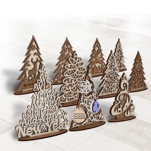 Árvore de Natal em pé 10 pacotes de arquivos cortados a laser modelo svg Glowforge Árvore de Natal svg cricut Decoração de árvore de Natal dxf vetor plano cnc