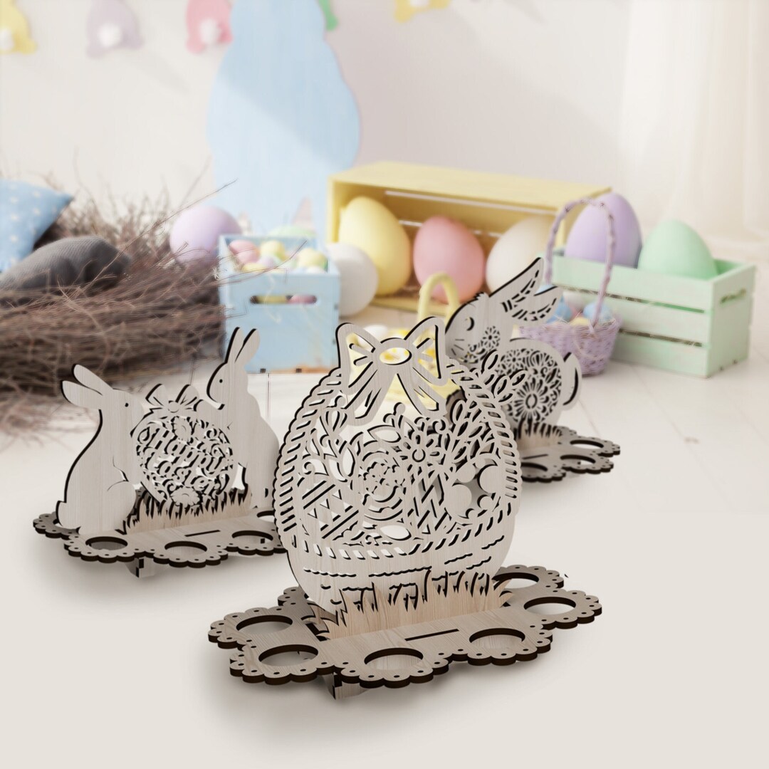 Decorative Easter Bunny Egg Holder Laser Cut Svg File Glowforge Egg ...
