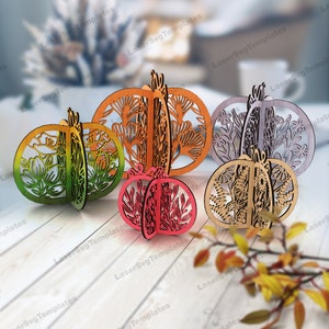 花柄の農家風 3D パンプキン セット レーザーカット SVG ファイル Glowforge マルチレイヤー パンプキン 木製テーブル装飾 SVG 農家風パンプキン DXF ベクター テンプレート